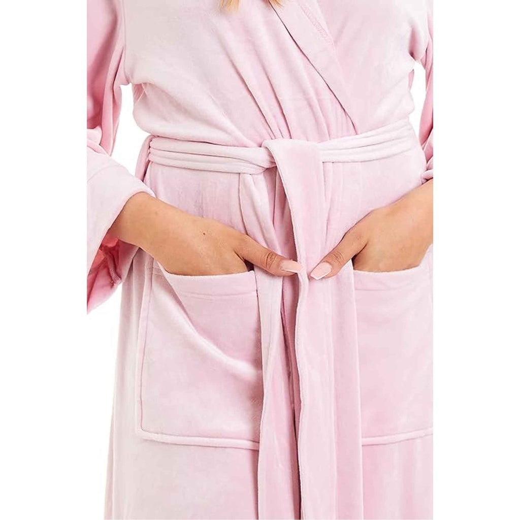 Daisy Dreamer Women's Hooded Velour Bathrobe Ultra Soft Luxurious Pink And Grey Cosy Super Soft Hotel-Style Robe