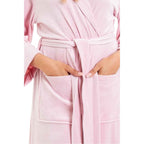 Daisy Dreamer Women's Hooded Velour Bathrobe Ultra Soft Luxurious Pink And Grey Cosy Super Soft Hotel-Style Robe