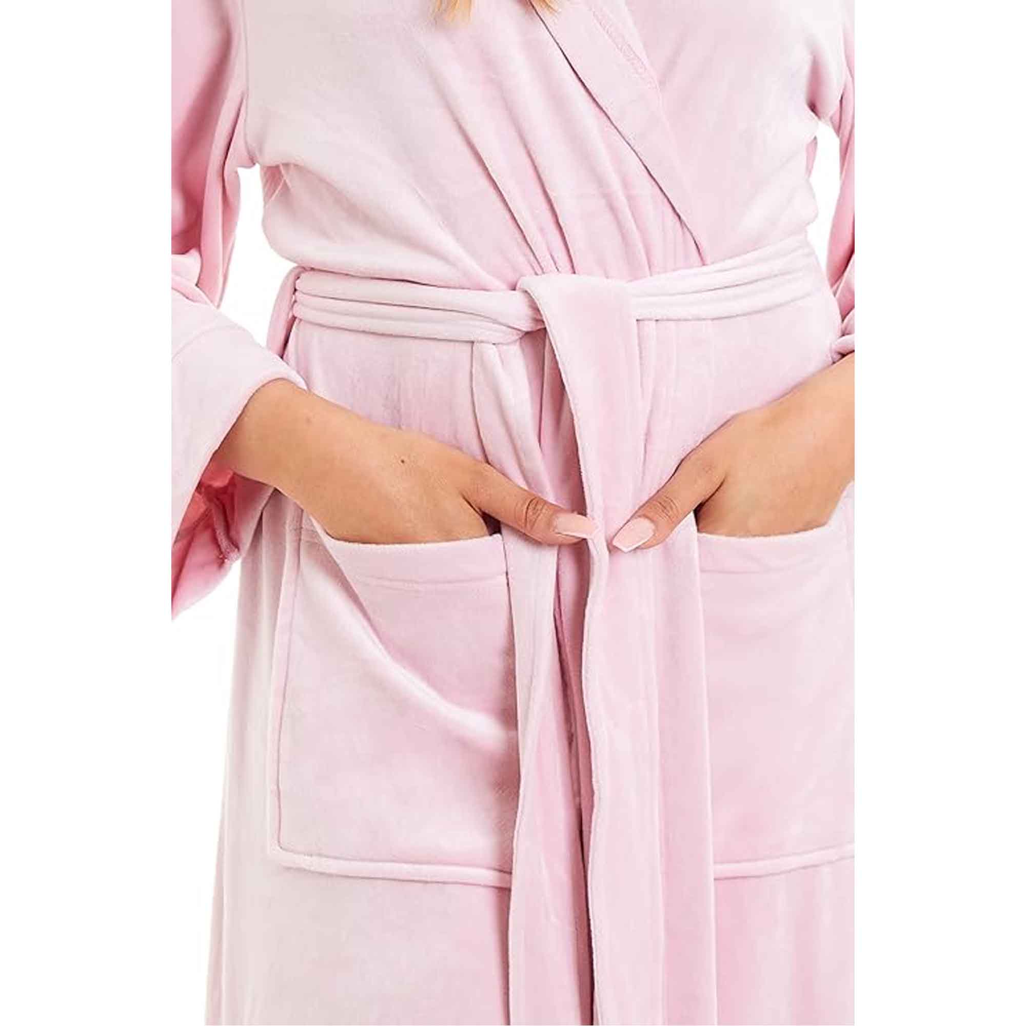 Daisy Dreamer Women's Hooded Velour Bathrobe Ultra Soft Luxurious Pink And Grey Cosy Super Soft Hotel-Style Robe
