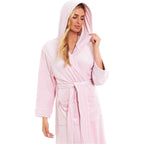 Daisy Dreamer Women's Hooded Velour Bathrobe Ultra Soft Luxurious Pink And Grey Cosy Super Soft Hotel-Style Robe