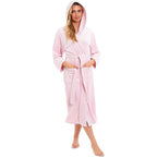 Daisy Dreamer Women's Hooded Velour Bathrobe Ultra Soft Luxurious Pink And Grey Cosy Super Soft Hotel-Style Robe
