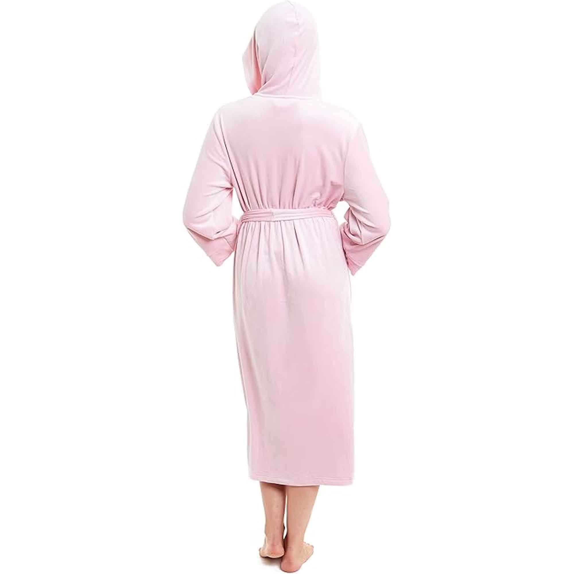 Daisy Dreamer Women's Hooded Velour Bathrobe Ultra Soft Luxurious Pink And Grey Cosy Super Soft Hotel-Style Robe