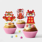Elevizzle Chinese New Year Cupcake Toppers – 24 Pcs Lunar New Year Dessert Decorations