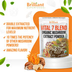 Ellie's Best 7 Mushroom Powder Extract Blend – Organic Reishi, Lion's Mane, Chaga, Turkey Tail, Cordyceps, Maitake & Shiitake – Double Extracted – 16oz / 456 Servings