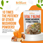 Ellie's Best 7 Mushroom Powder Extract Blend – Organic Reishi, Lion's Mane, Chaga, Turkey Tail, Cordyceps, Maitake & Shiitake – Double Extracted – 16oz / 456 Servings