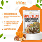 Ellie's Best 7 Mushroom Powder Extract Blend Supplement Organic 114 Servings High Potency Double Extracted Cordyceps, Reishi, Turkey Tail, Chaga, Lion's Mane - 4oz