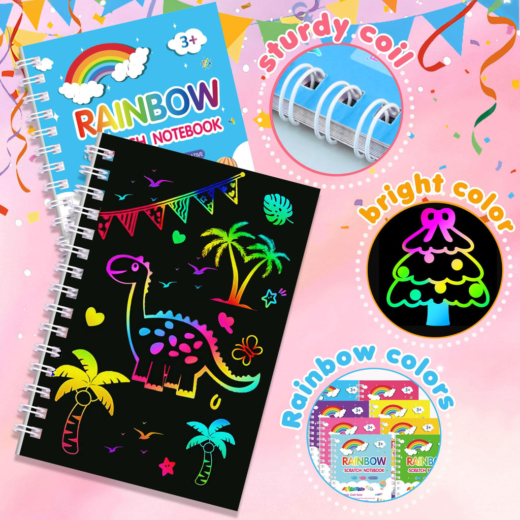 Elover Rainbow Scratch Art Notebooks – 24-Pack Valentines Day Kids Party Favors