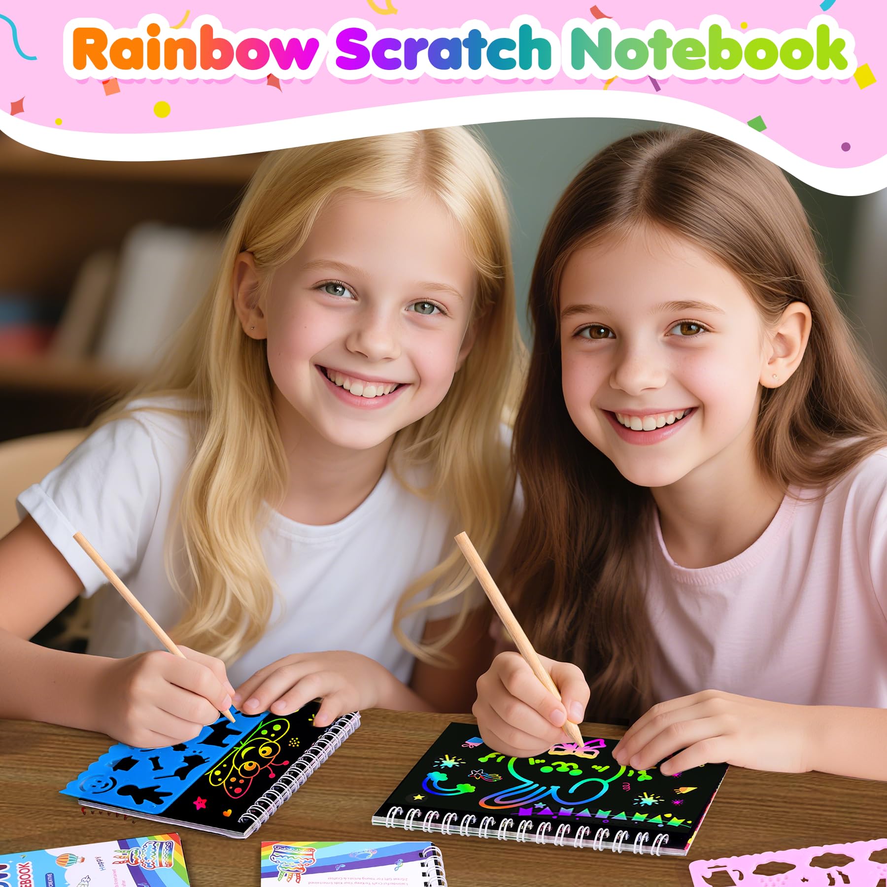 Elover Rainbow Scratch Art Notebooks – 24-Pack Valentines Day Kids Party Favors