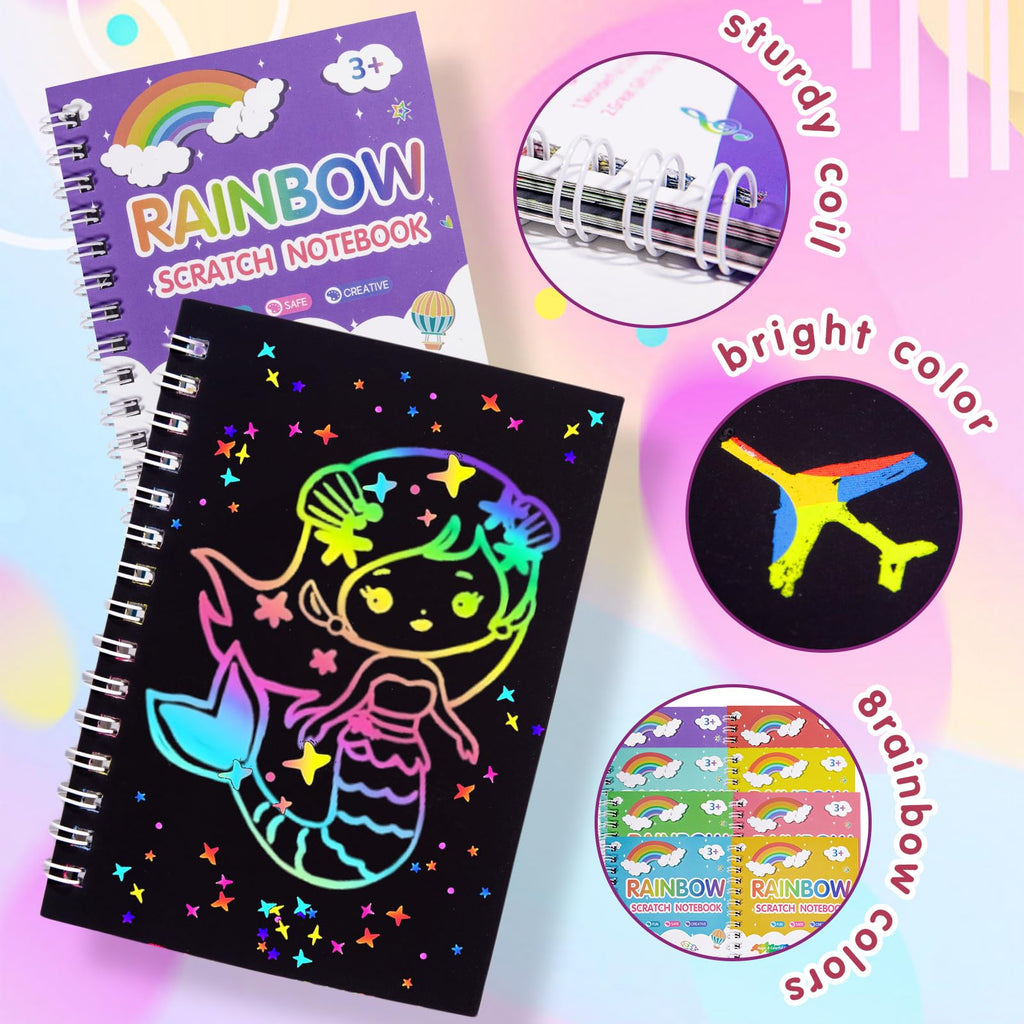 Elover Rainbow Scratch Art Notebooks – 24-Pack Valentines Day Kids Party Favors