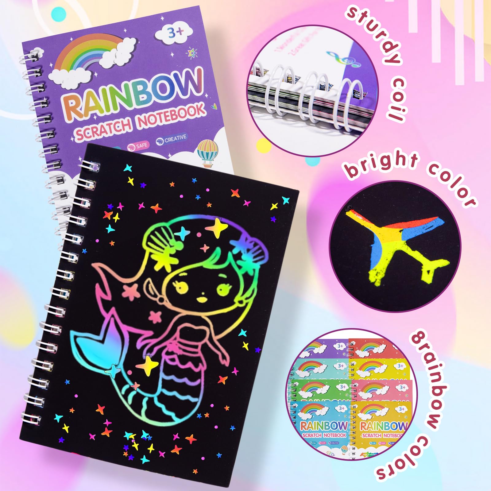 Elover Rainbow Scratch Art Notebooks – 24-Pack Valentines Day Kids Party Favors