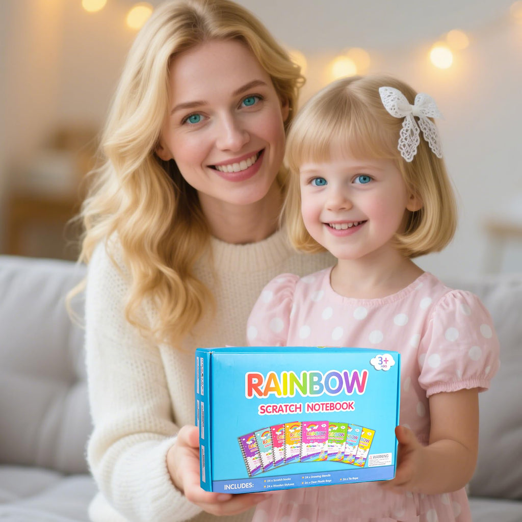 Elover Rainbow Scratch Art Notebooks – 24-Pack Valentines Day Kids Party Favors