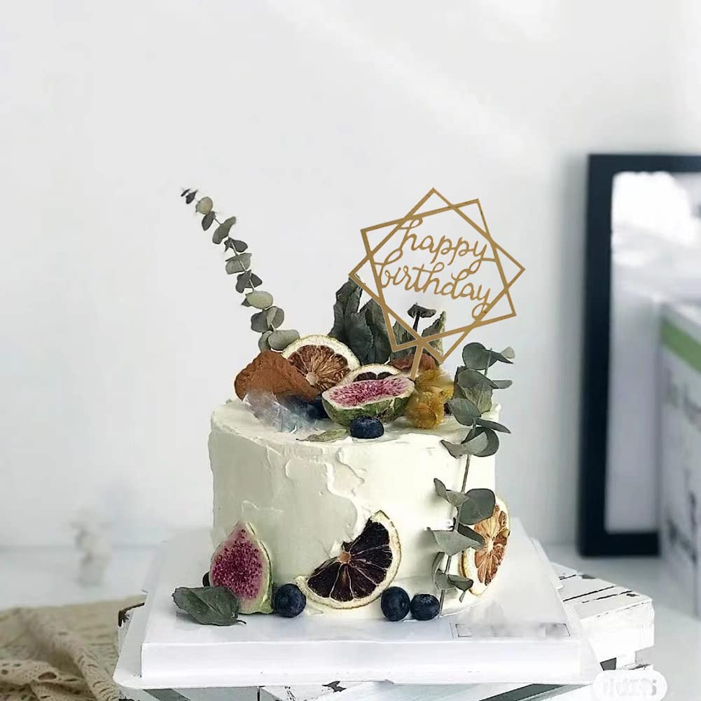 Elwish Gold Cake Topper Set (5 Pcs) – Acrylic Happy Birthday Cake Decorations