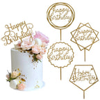 Elwish Gold Cake Topper Set (5 Pcs) – Acrylic Happy Birthday Cake Decorations