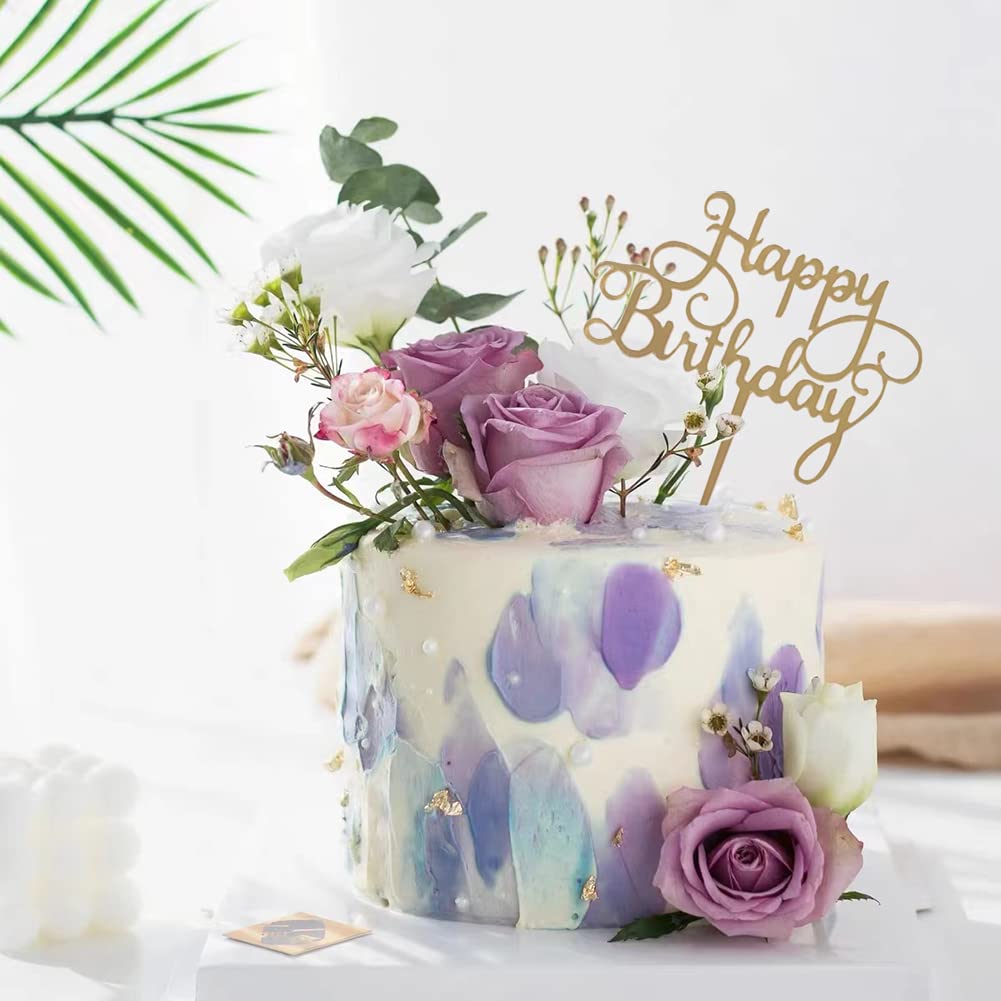 Elwish Gold Cake Topper Set (5 Pcs) – Acrylic Happy Birthday Cake Decorations