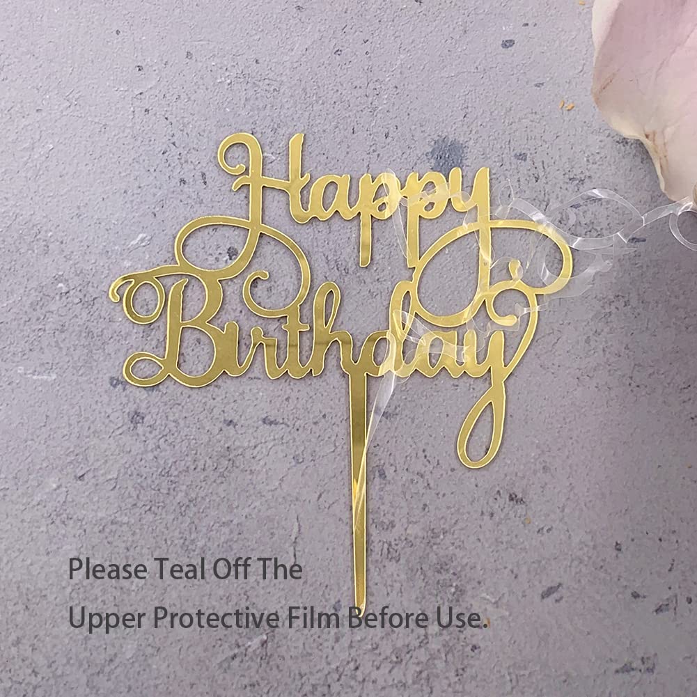 Elwish Gold Cake Topper Set (5 Pcs) – Acrylic Happy Birthday Cake Decorations