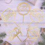 Elwish Gold Cake Topper Set (5 Pcs) – Acrylic Happy Birthday Cake Decorations