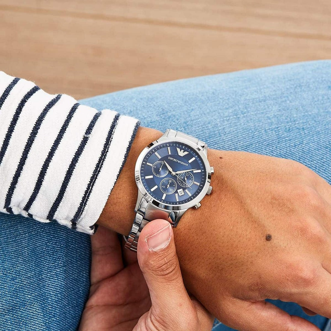 Emporio Armani AR2448 Renato Men's Silver & Blue Watch
