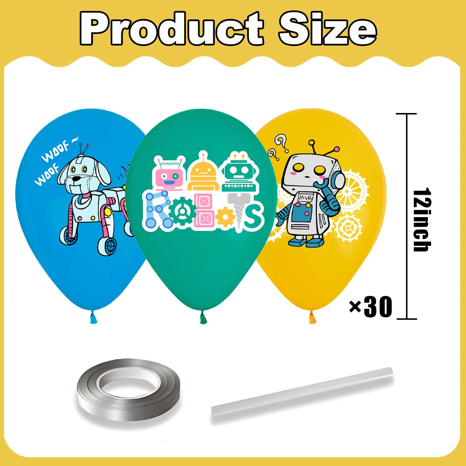 Enimapod 30pc Robot Balloon Set – 12in Latex Balloons for Robot Birthday Parties