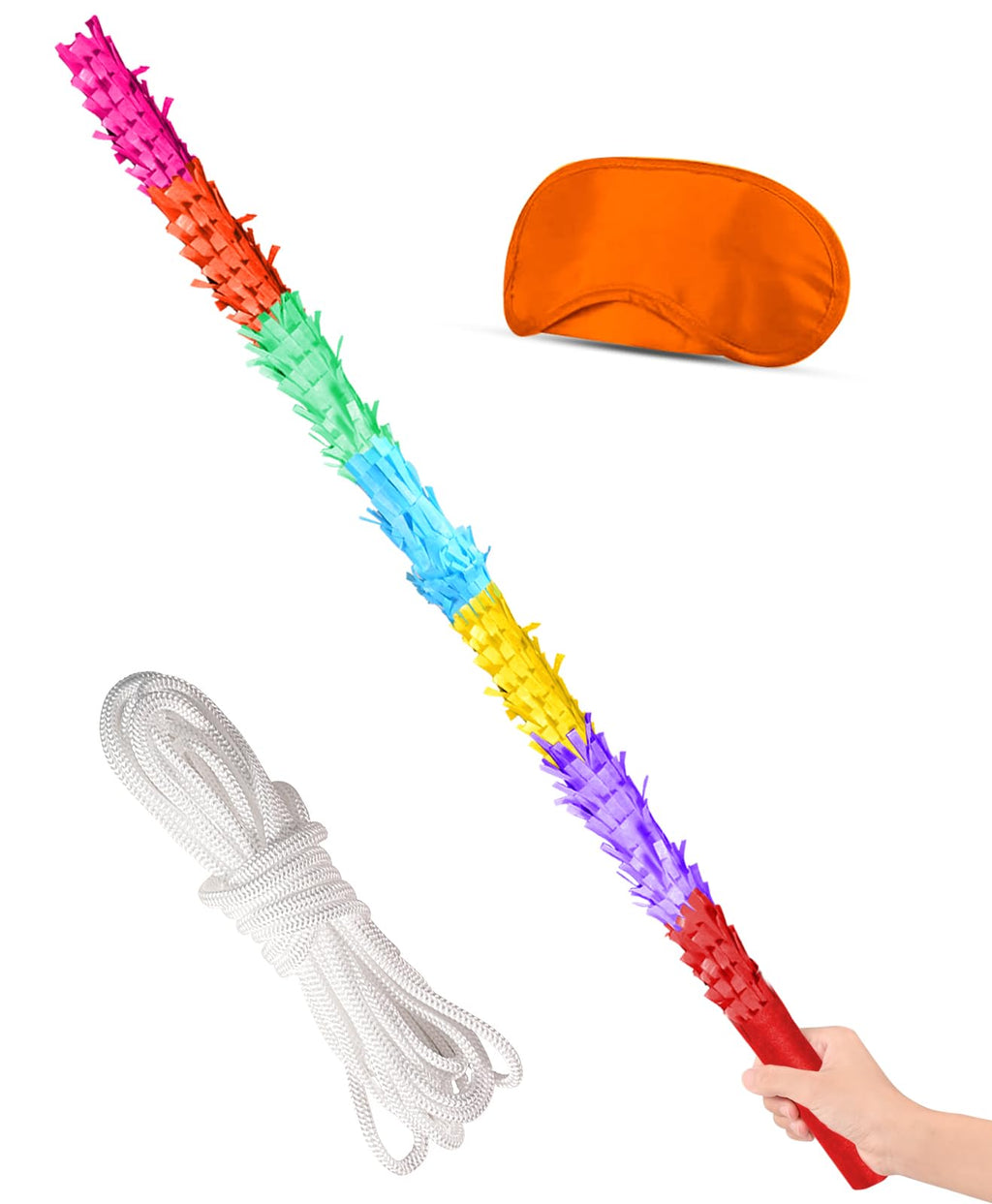 EnriQ 30-Inch Unbreakable Pinata Stick Kit with Blindfold & Rope – Rainbow Party Fun