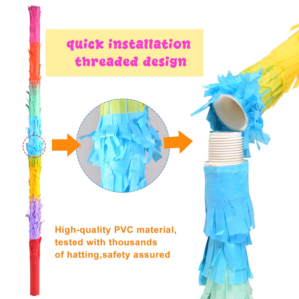 EnriQ 30-Inch Unbreakable Pinata Stick Kit with Blindfold & Rope – Rainbow Party Fun