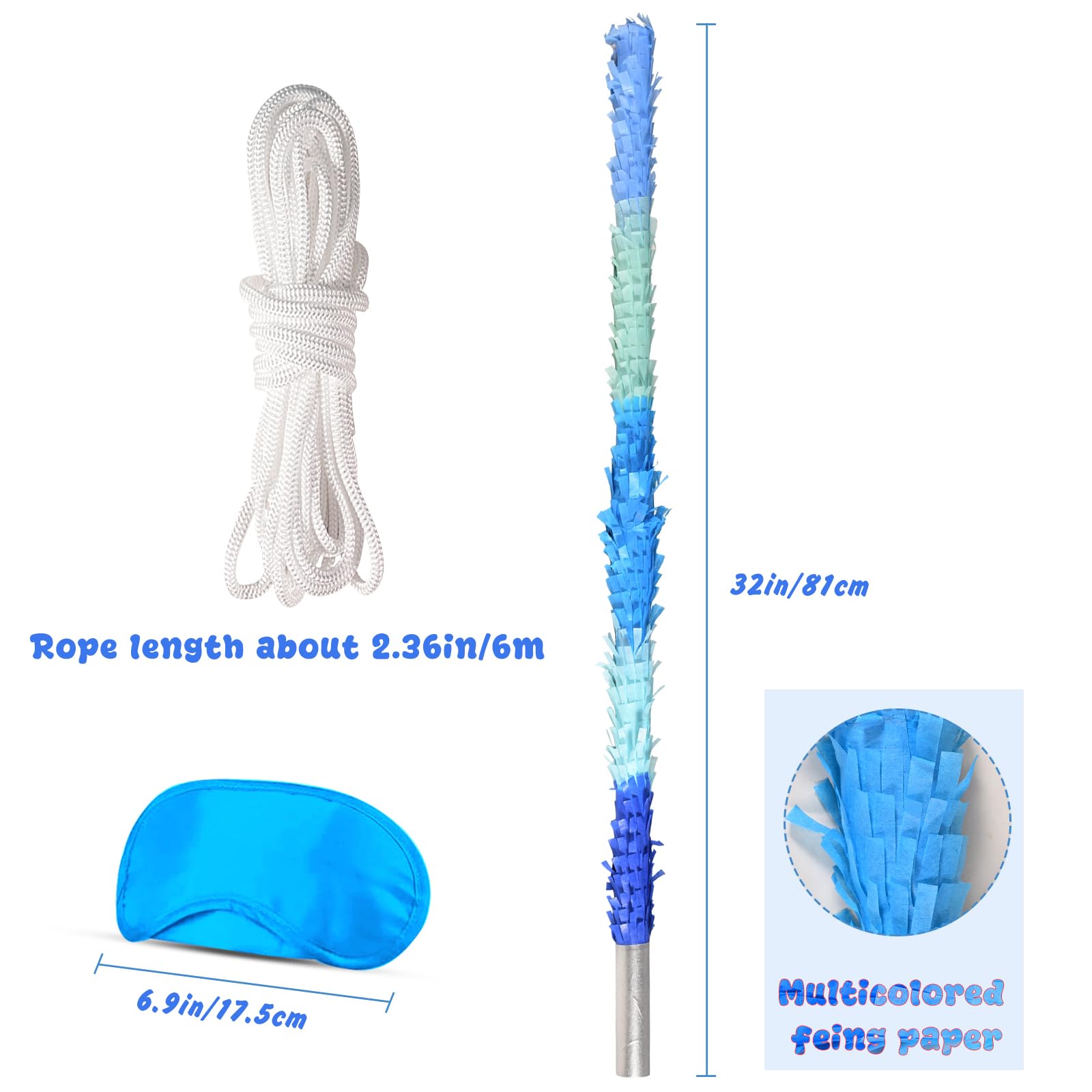 EnriQ 30-Inch Unbreakable Piñata Stick Kit with Blindfold – Blue