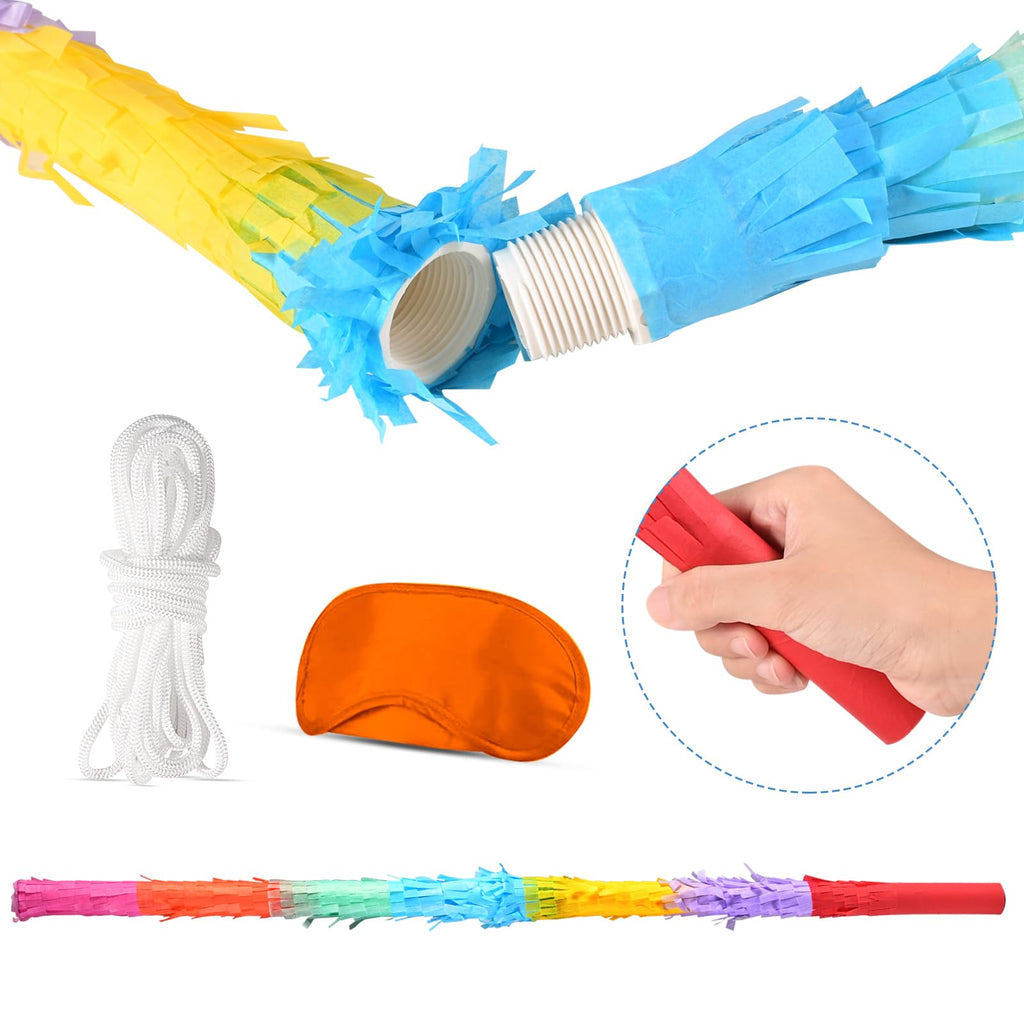 EnriQ 30-Inch Unbreakable Pinata Stick Kit with Blindfold & Rope – Rainbow Party Fun