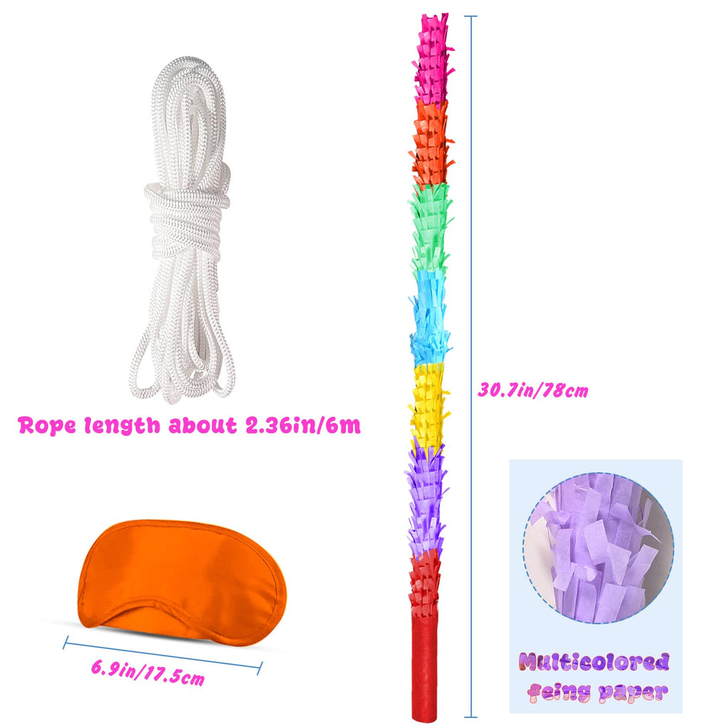 EnriQ 30-Inch Unbreakable Pinata Stick Kit with Blindfold & Rope – Rainbow Party Fun
