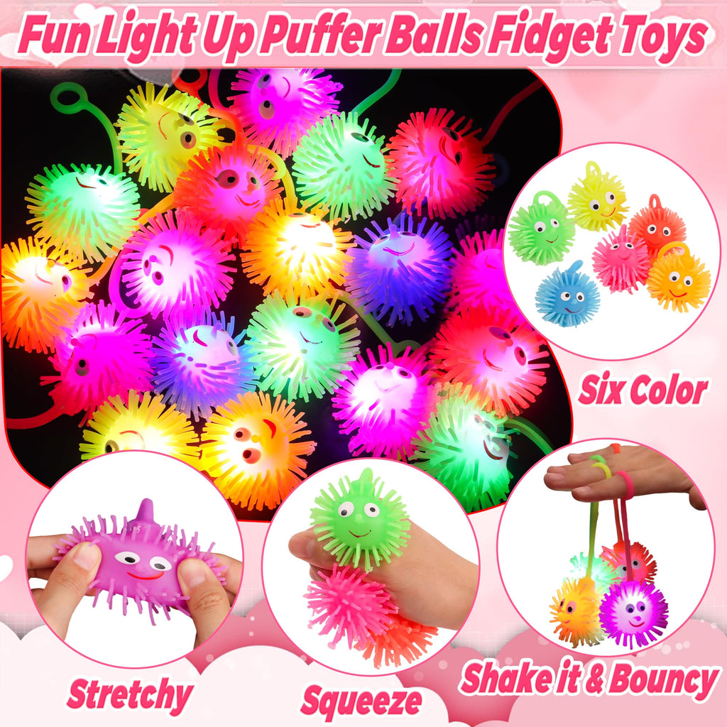 Envotek 24-Pack Valentines LED Puffer Balls with Cards – Classroom Glow Toys & Party Favors