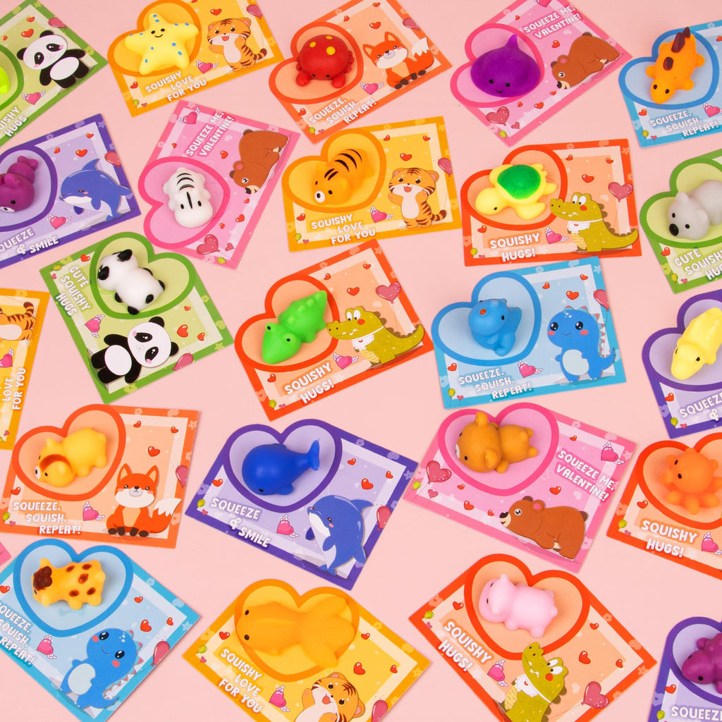 Envotek 28-Pack Valentines Day Gifts for Kids — Kawaii Mochi Squishies, Cards & Classroom Party Favors