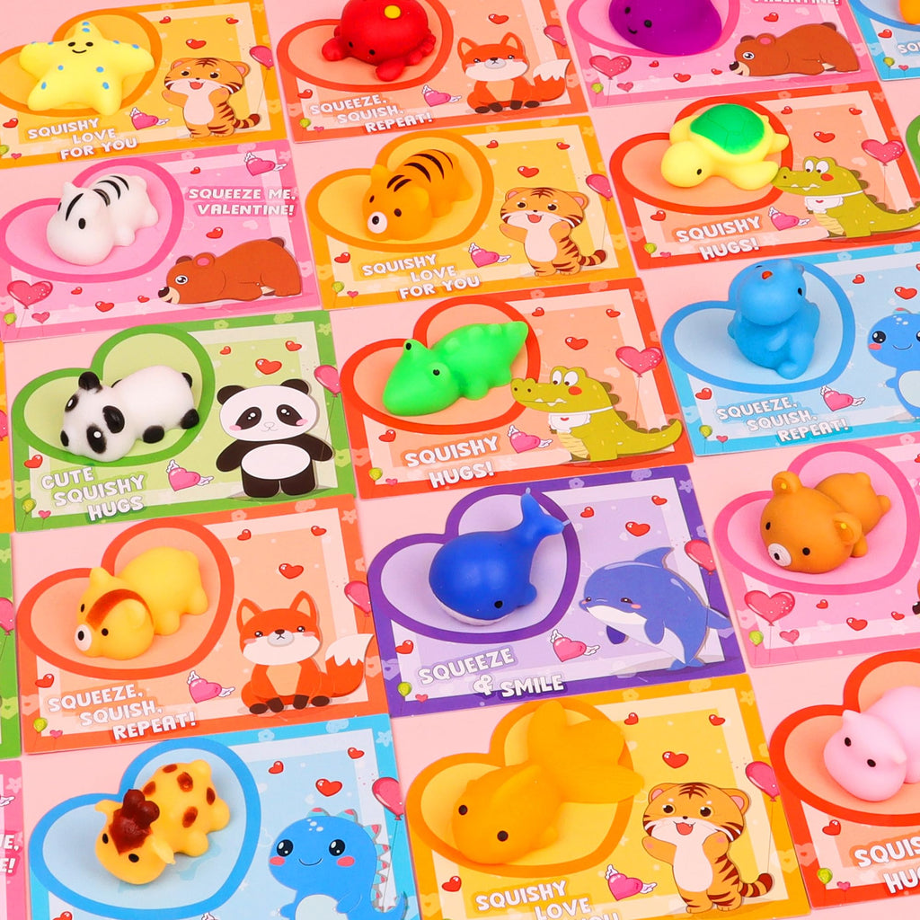 Envotek 28-Pack Valentines Day Gifts for Kids — Kawaii Mochi Squishies, Cards & Classroom Party Favors