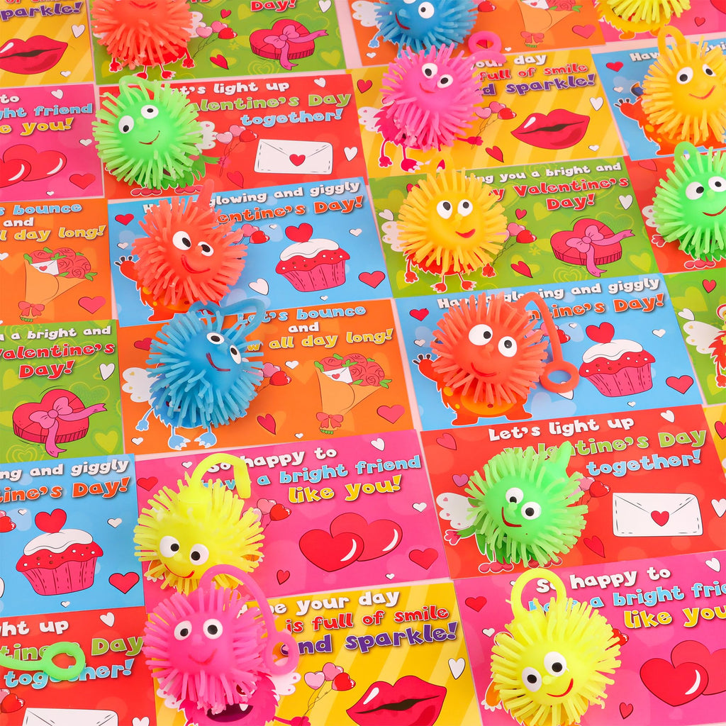 Envotek 24-Pack Valentines LED Puffer Balls with Cards – Classroom Glow Toys & Party Favors