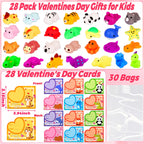 Envotek 28-Pack Valentines Day Gifts for Kids — Kawaii Mochi Squishies, Cards & Classroom Party Favors
