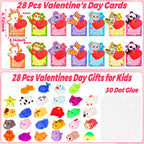 Envotek 28-Pack Valentines Day Cards & Kawaii Mochi Squishies — Classroom Gifts & Party Favors