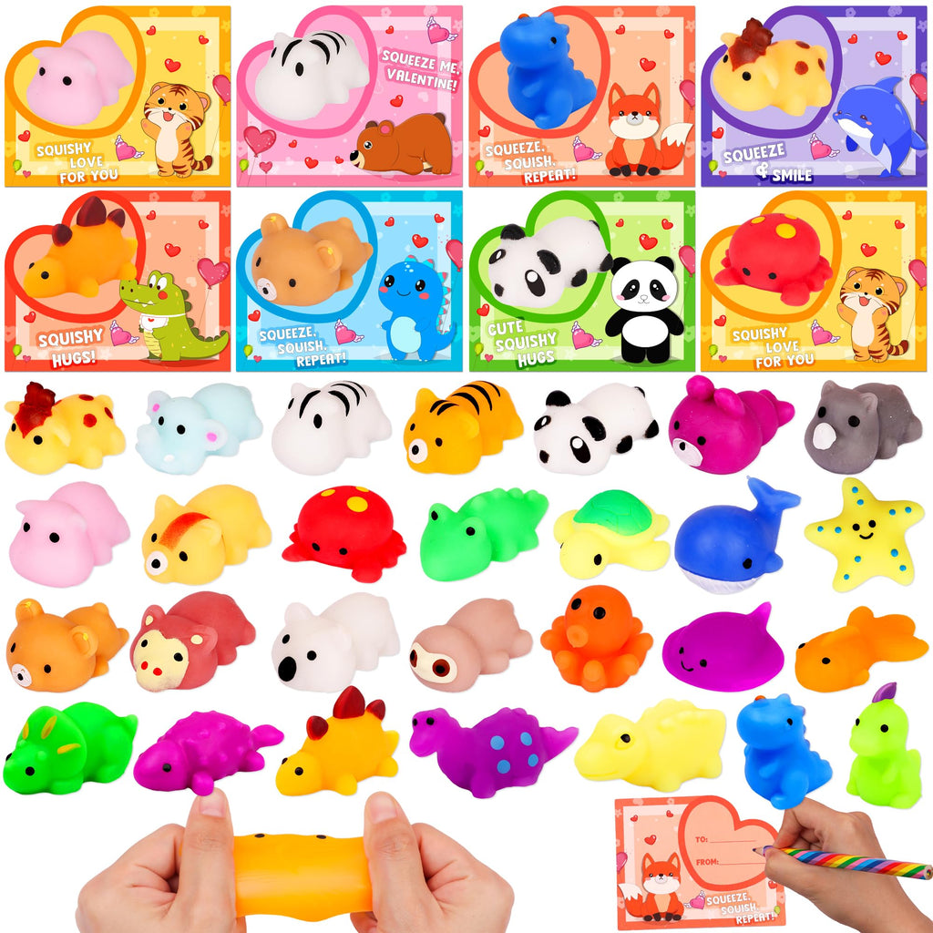 Envotek 28-Pack Valentines Day Gifts for Kids — Kawaii Mochi Squishies, Cards & Classroom Party Favors