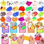 Envotek 28-Pack Valentines Day Cards & Kawaii Mochi Squishies — Classroom Gifts & Party Favors
