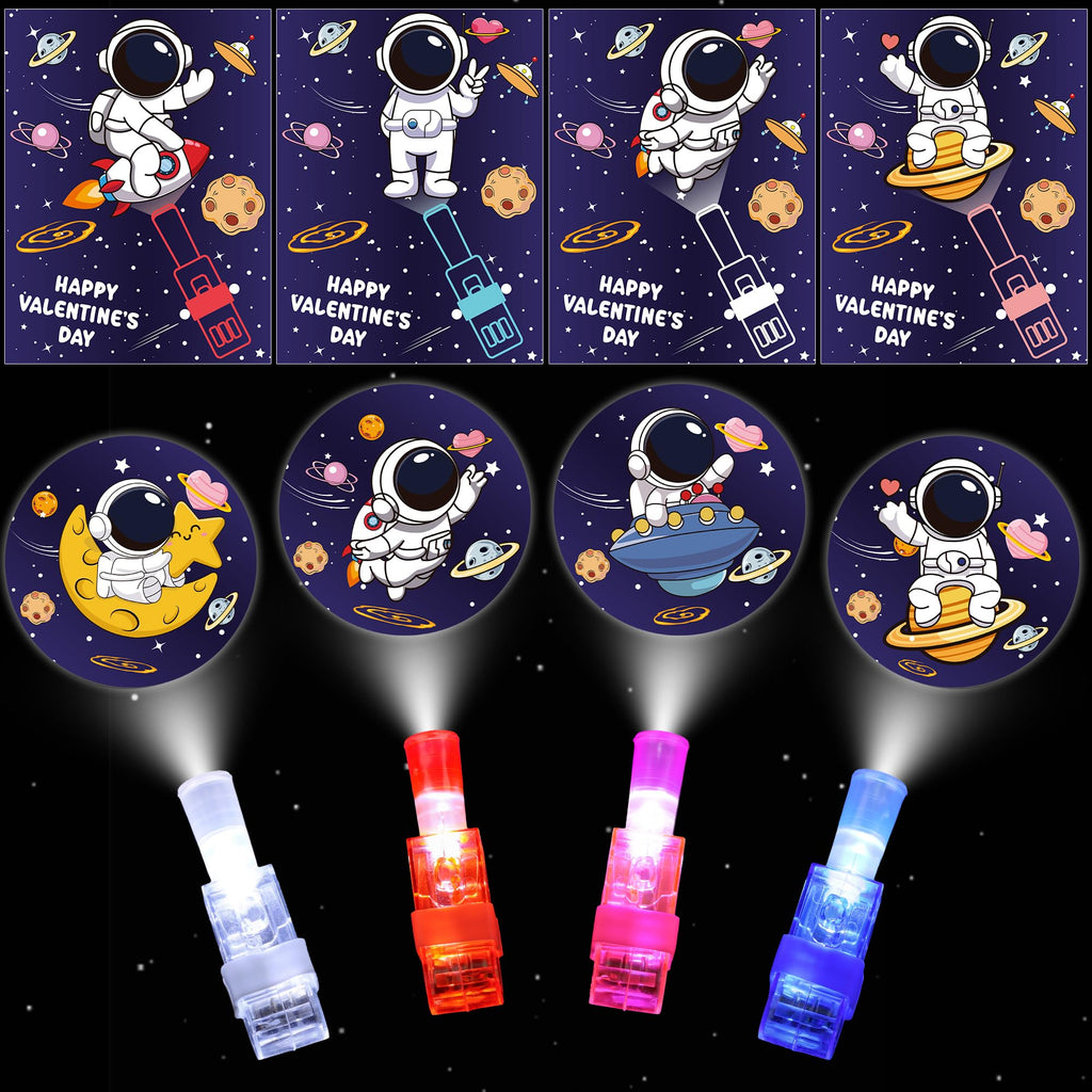 Envotek 28 Pack Valentines Day Cards with LED Finger Lights for Kids — Classroom Gifts & Party Favors