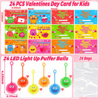 Envotek 24-Pack Valentines LED Puffer Balls with Cards – Classroom Glow Toys & Party Favors