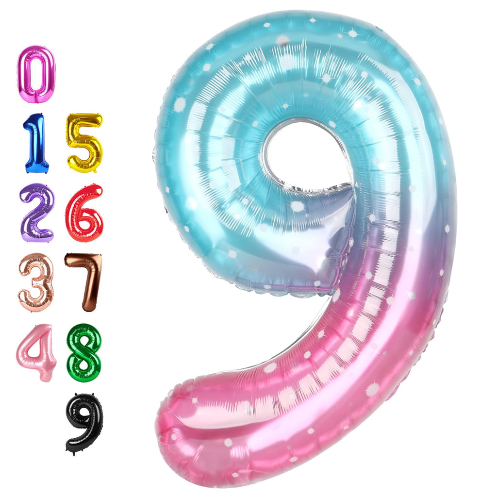 Enyeopd Number Balloons – 40-Inch Birthday Numbers (9, 19, 29) in Blue & Pink