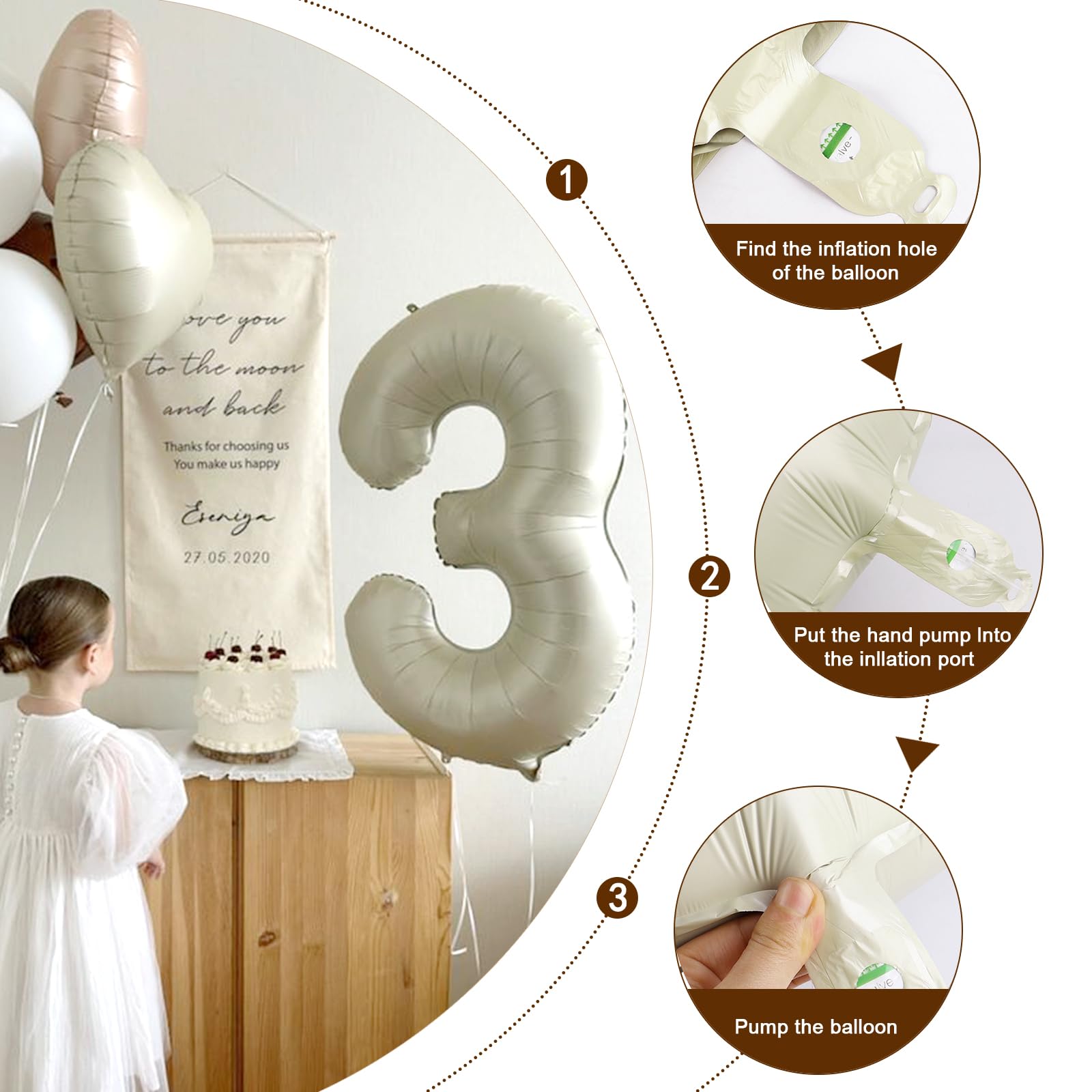Enyeopd 8th Balloon 40 Inch Cream – Number Balloons for Birthdays, Weddings & Milestones