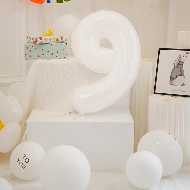 Enyeopd 9th Birthday Balloons – 40-Inch White Number 9 Balloon for Milestones