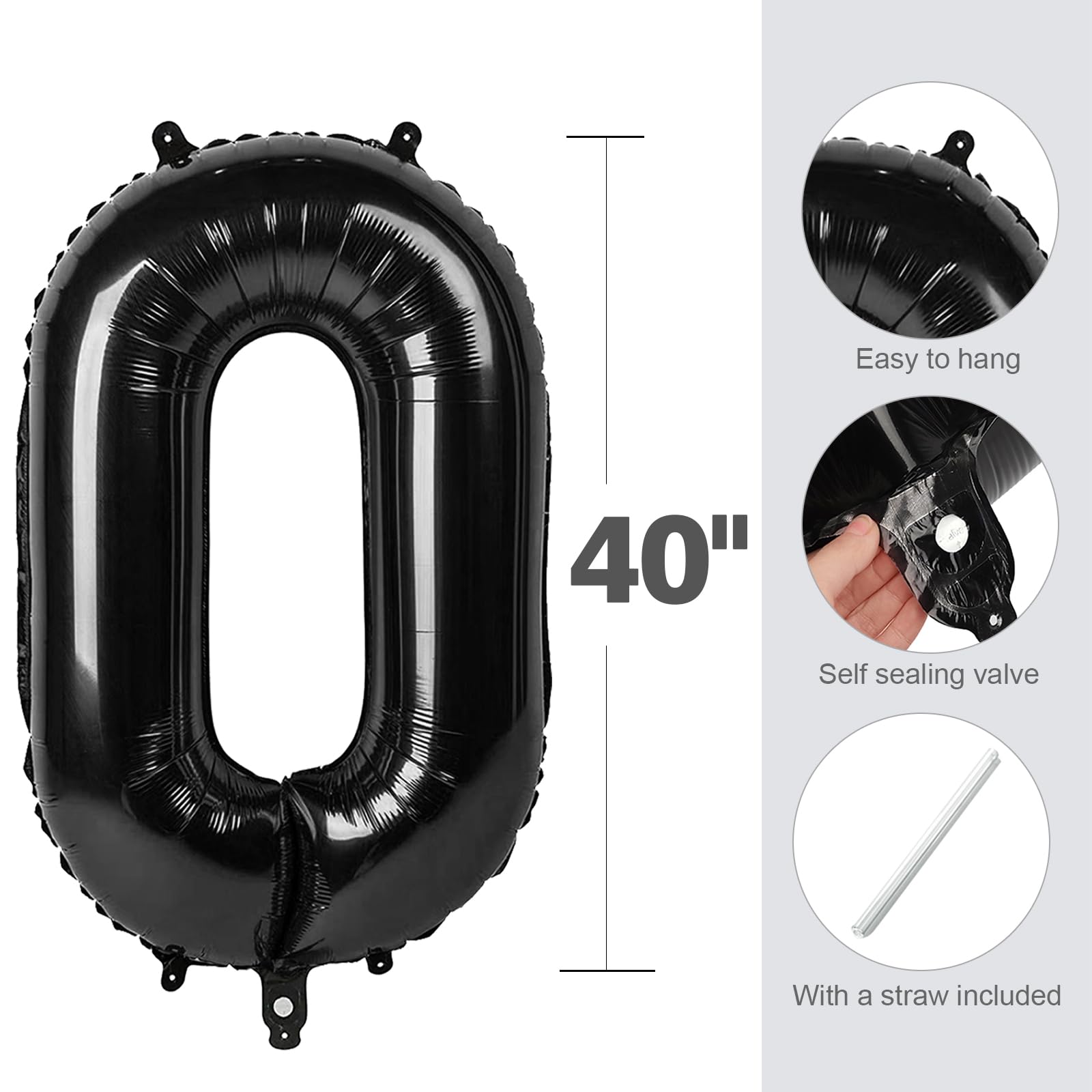 Enyeopd 50 Inch Black Number Balloons – Big 40in Numeric Balloons for 50th Birthday, Weddings & Celebrations