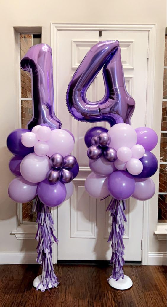 Enyeopd 14th Birthday Balloon - 40in Purple Number Balloons for Birthdays, Anniversaries, Graduation, and Weddings