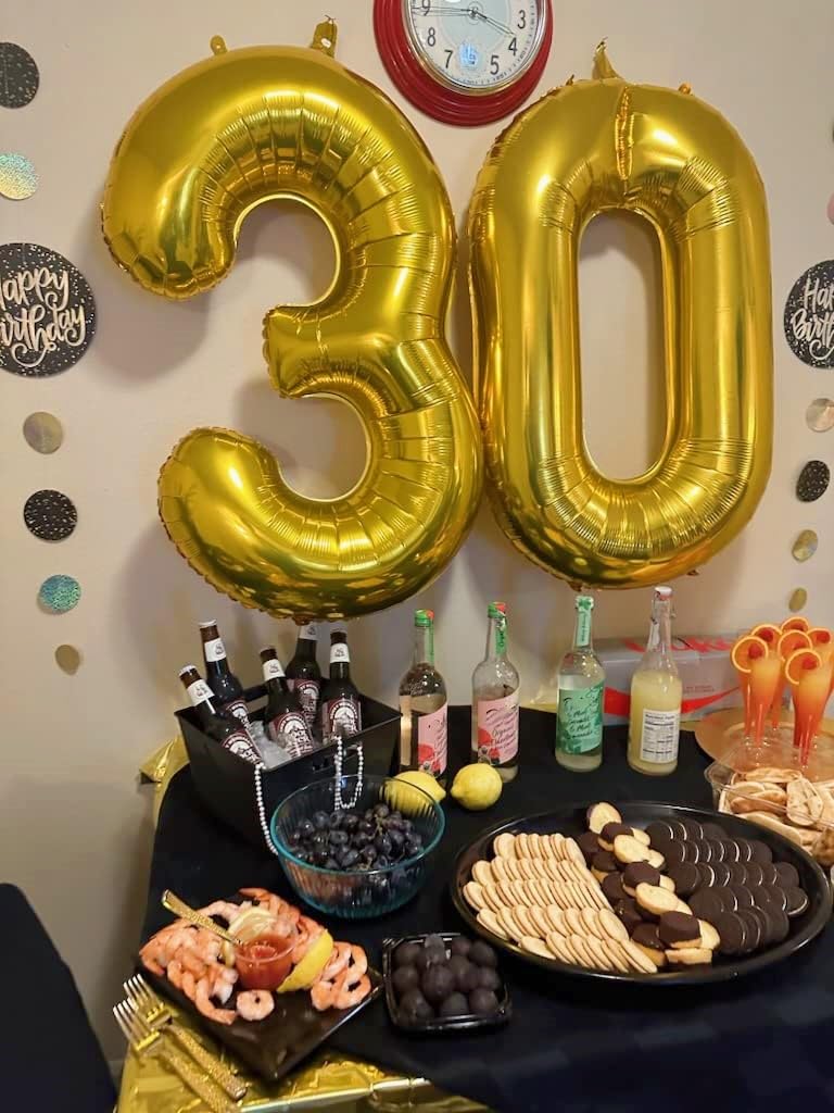 Enyeopd Gold 30 Balloons – 30th Birthday Decorations for Him & Her | 40-Inch Number Balloon Set
