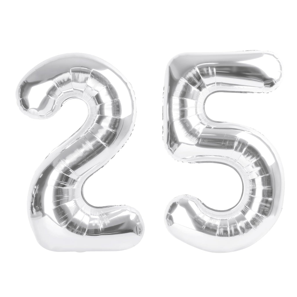 Enyeopd Number 25 Balloons – Silver 40-inch, 2-Pack for Birthdays & Events