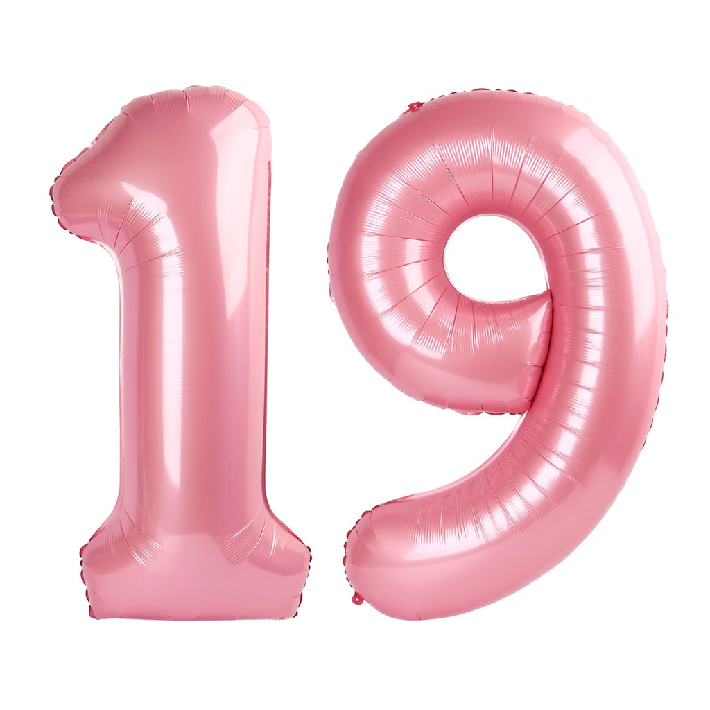 Enyeopd Number Balloons 19 Pink 40 Inch – Milestone Birthday Decor (Two-Color Set)