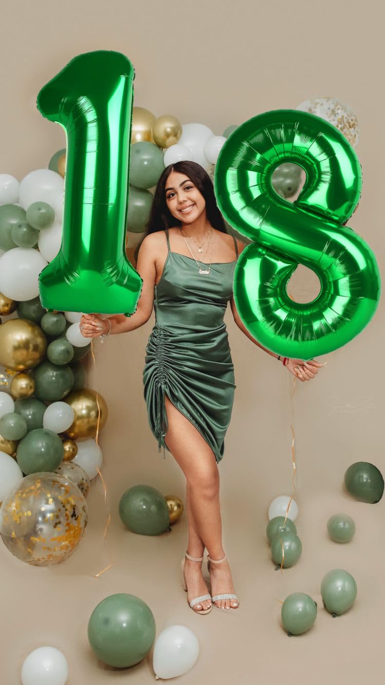 Enyeopd Number 18 Balloons 40 Inch – Dark Green Birthday Decor for Women & Men