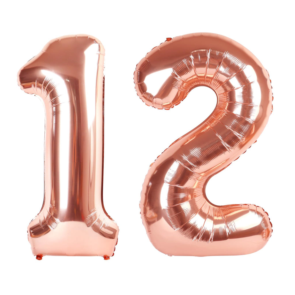 Enyeopd Rose Gold Number Balloons – 12 & 21 Large 40-inch Birthday, Proposal & Celebration Decorations