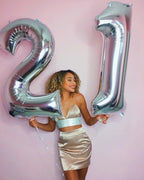 Enyeopd Silver 12-Number Balloons, 40-Inch Frozen Finish for Birthdays, Weddings, and Milestones