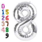 Enyeopd 40-Inch Silver Number Balloons for 8 – Versatile Party Decor for Birthdays, Weddings & More
