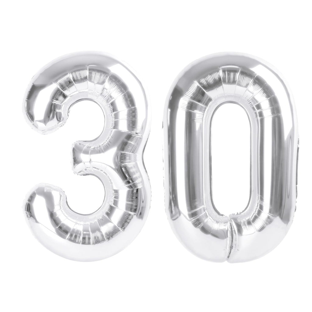 Enyeopd Silver Number 30 Balloons – 40-Inch Birthday Numeral for Celebrations